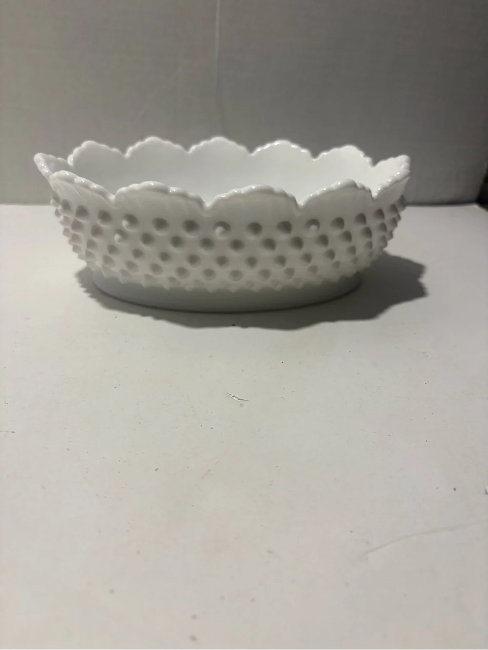 Vintage White milk glass Scalloped Hobnail Decorative Bowl - Unbranded